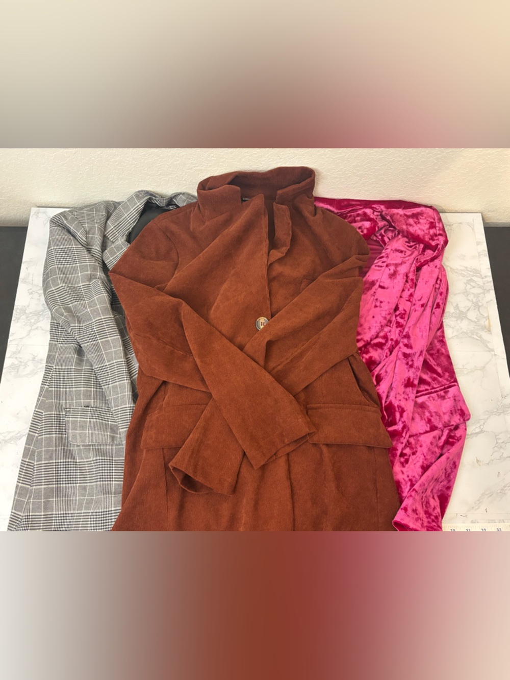 Shein Dress Blazer Lot Of 3 Womens S Gray Plaid Brown Pink Shoulder Pads